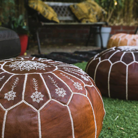 Vintage Brown Moroccan Leather Ottaman