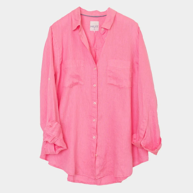 The Boyfriend Linen Shirt - Lift My Mood Pink