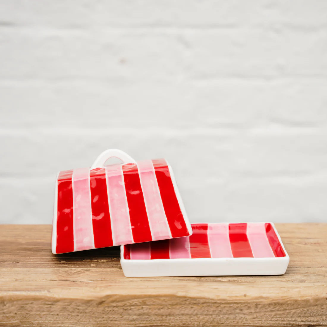 Butter Dish - Red and Pink Stripe