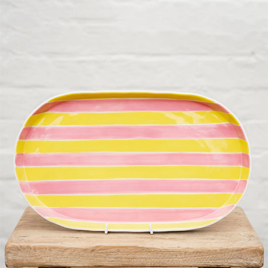 Oval Platter | Pink & Yellow Stripe