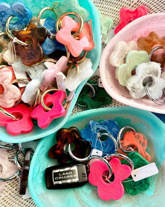 Floral Resin Keyring - Gold