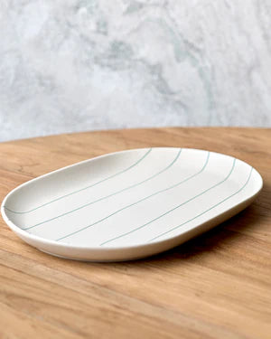 Coastal Junction serving Plate - Cream with Green Stripe