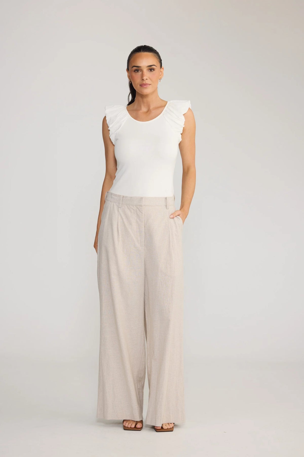 BRAVE + True | Brielle Pant - Natural with white check