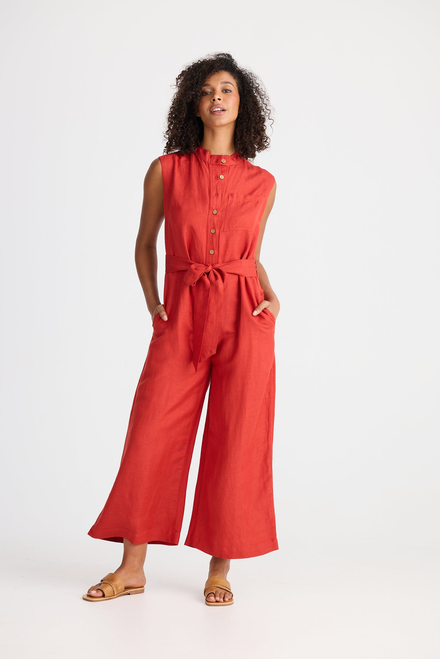 Isola Jumpsuit - Cherry Linen Blend