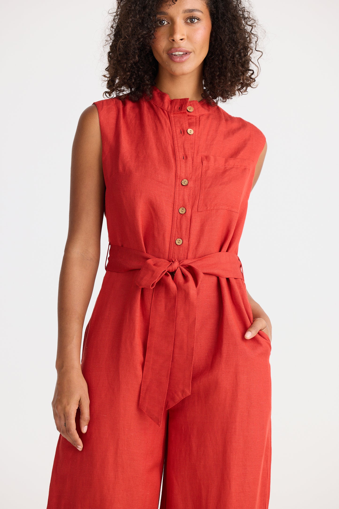 Isola Jumpsuit - Cherry Linen Blend
