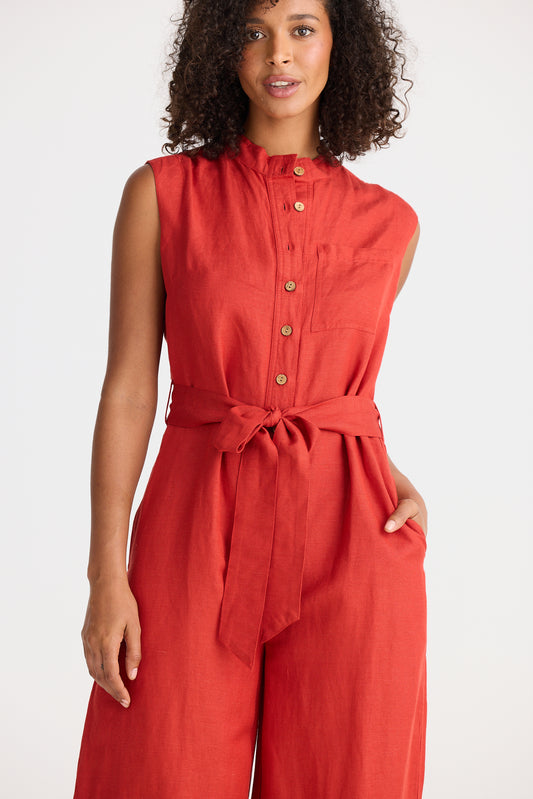 Isola Jumpsuit - Cherry Linen Blend