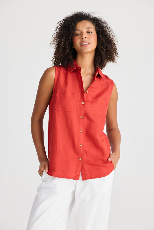 Bazzar Top - Cherry Linen