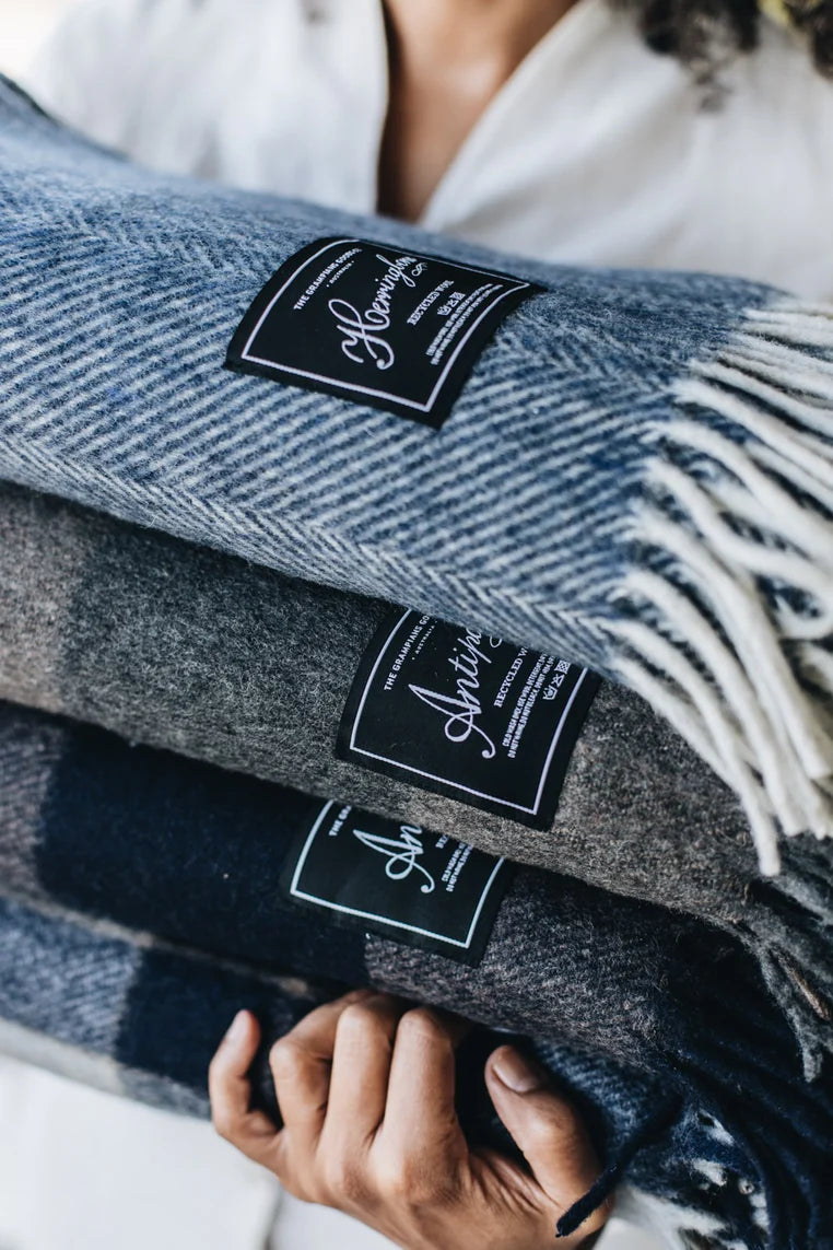 Herringbone Collection Recycled Wool Blanket - Storm
