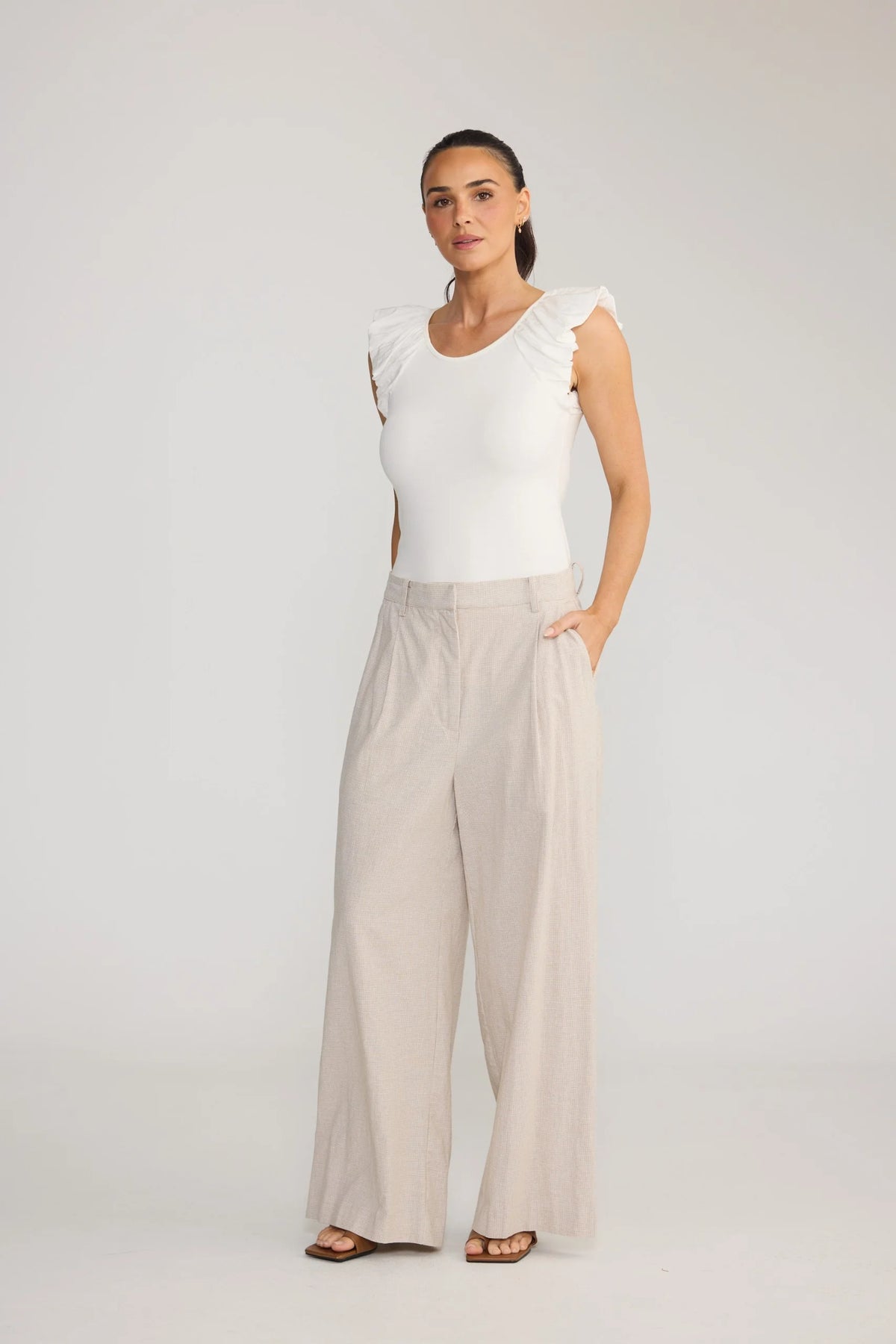 BRAVE + True | Brielle Pant - Natural with white check