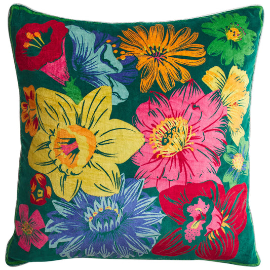 Ines Velvet Cushion - Verdant