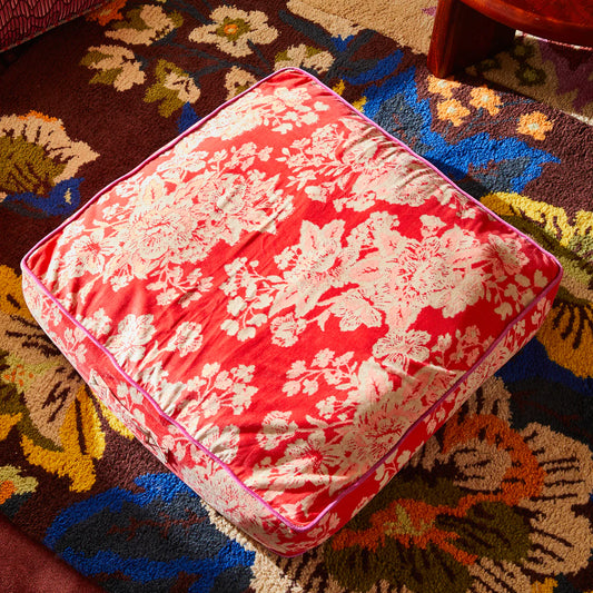 Hazel Velvet Floor Cushion - Vermillion
