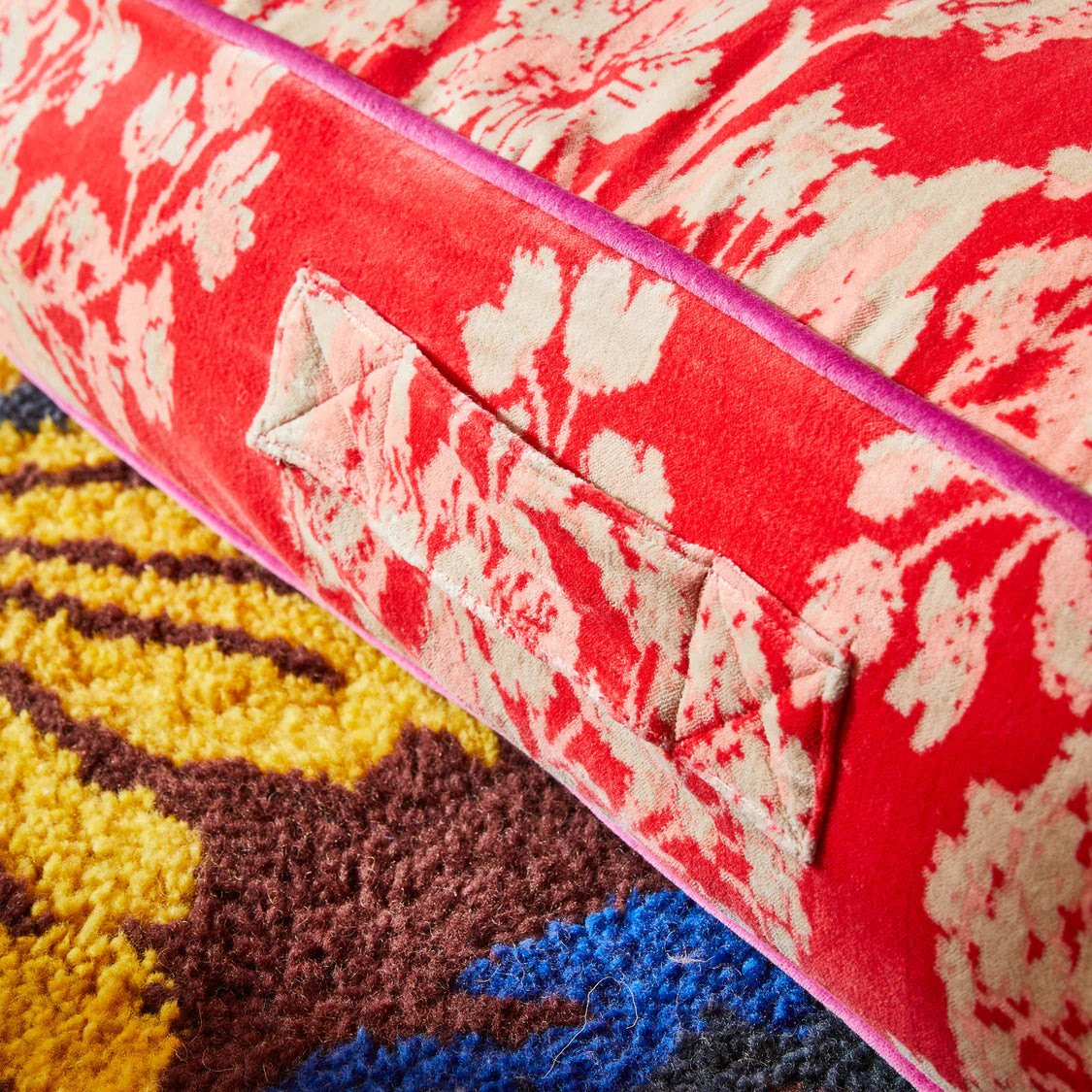 Hazel Velvet Floor Cushion - Vermillion
