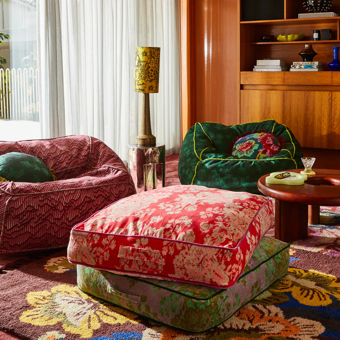 Hazel Velvet Floor Cushion - Vermillion