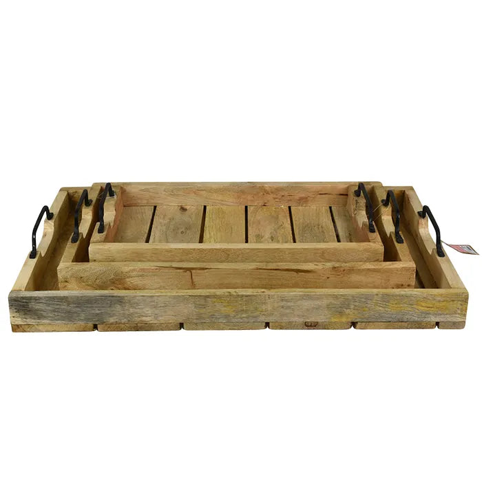 set /3 Wood Trays w Handle