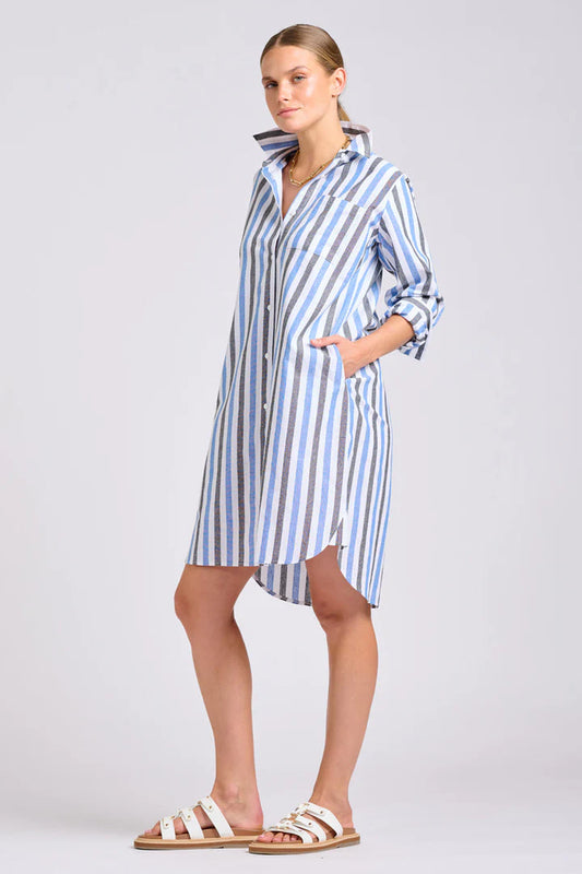 Classic Shirt Dress - Blue Stripe