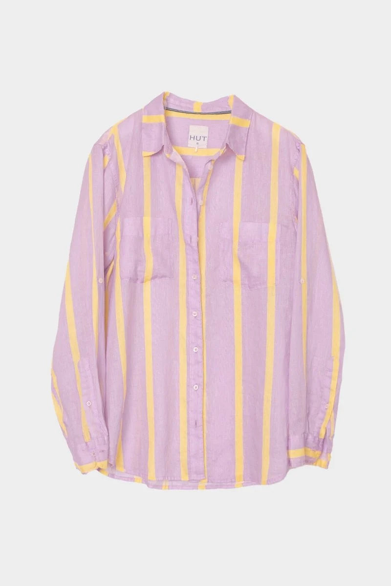 Boyfriend Linen Shirt - Mauve Stripe