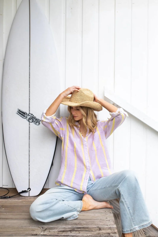 Boyfriend Linen Shirt - Mauve Stripe