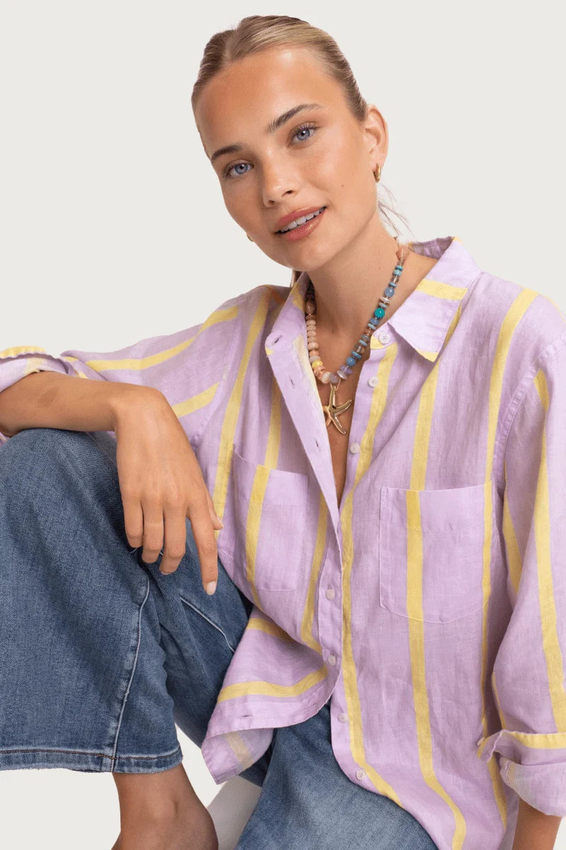 Boyfriend Linen Shirt - Mauve Stripe