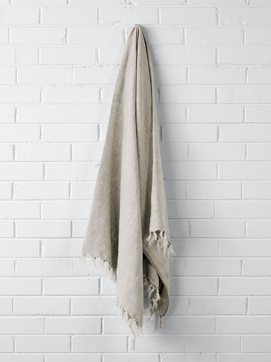 Natulral  Vintage Linen Fringe Throw