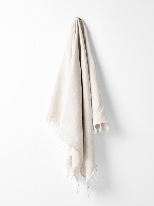 Sand   Vintage Linen Fringe Throw
